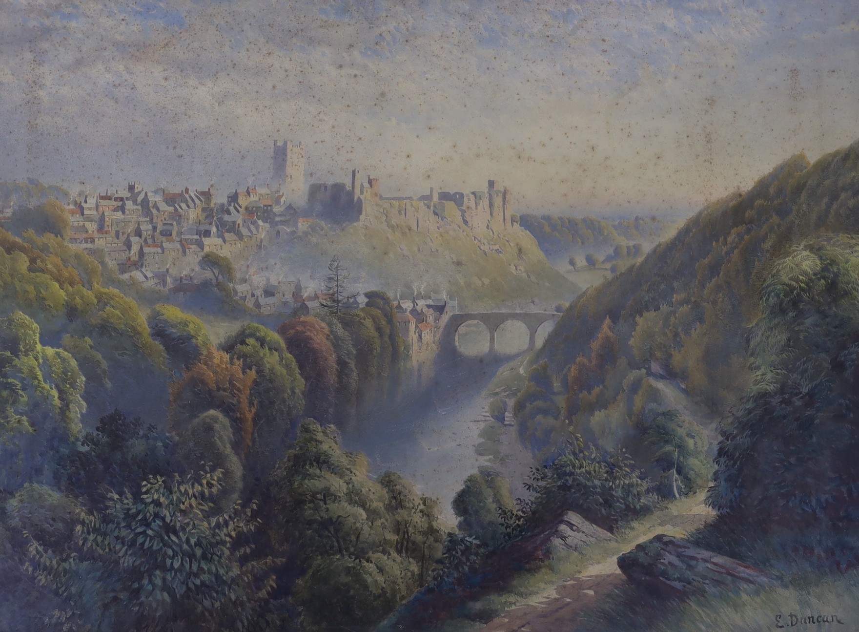 Edward Duncan (1803-1882), watercolour, 'Richmond Castle, Yorkshire', signed with artist label verso, 56 x 76cm